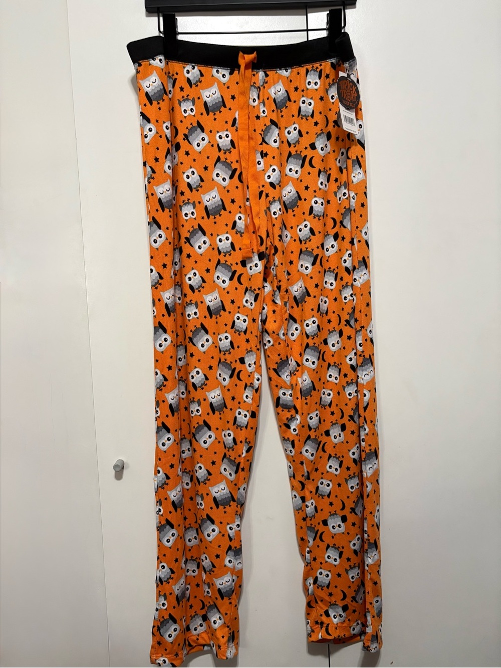 Rene Rofe Orange Owl Print Pajama Pants with Black Waistband